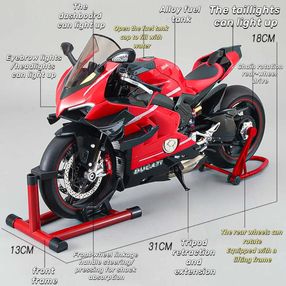 1:7 Ducati V4S Alloy Diecast Motorcycle Model with Sound & Light – Racing Toy Birthday Gift