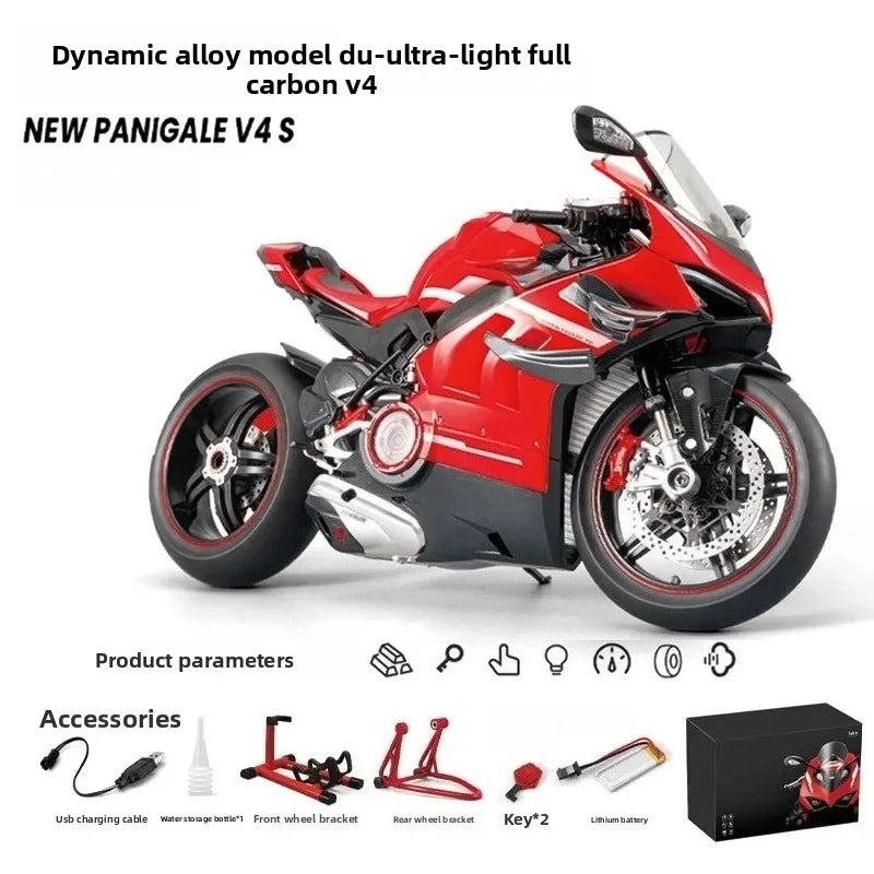 1:7 Ducati V4S Alloy Diecast Motorcycle Model with Sound & Light – Racing Toy Birthday Gift