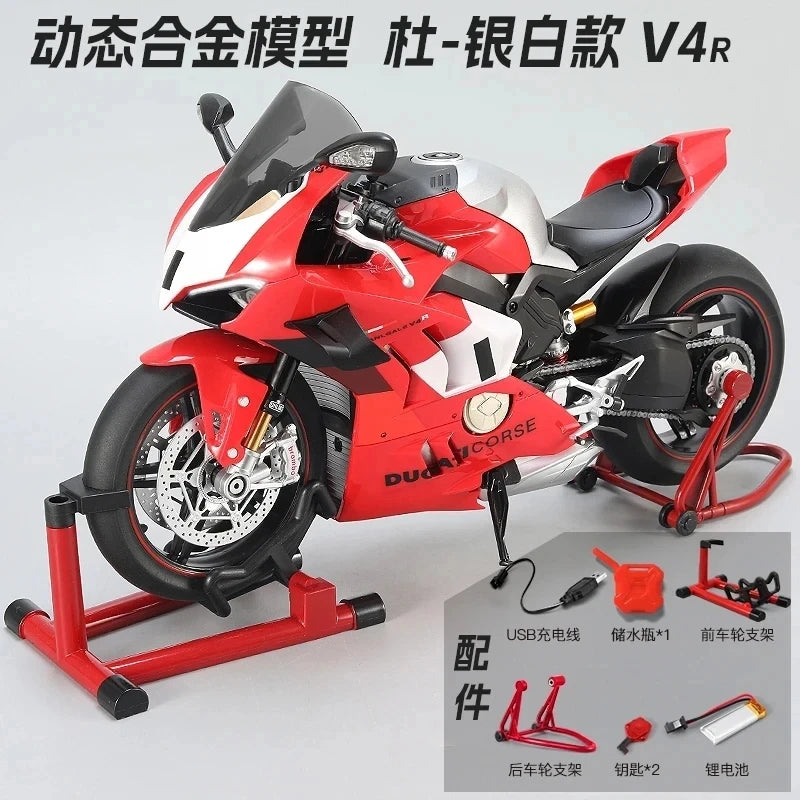 1:7 Ducati V4S Alloy Diecast Motorcycle Model with Sound & Light – Racing Toy Birthday Gift