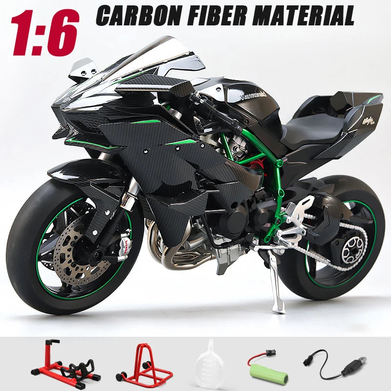 1:6 Kawasaki Ninja H2R Diecast Motorcycle Model with Sound & Light – Racing Collection Gift