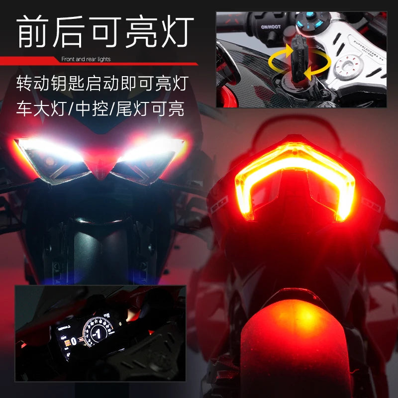 1:7 Ducati V4S Diecast Motorcycle Model with Sound & Light – Racing Ornament Gift